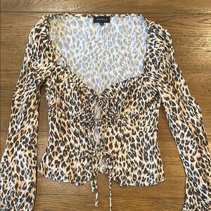 MAJORELLE Leopard Print Blouse with Tie Front